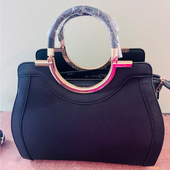 Handbags - Elegant Black Handbag with Gold Accents
